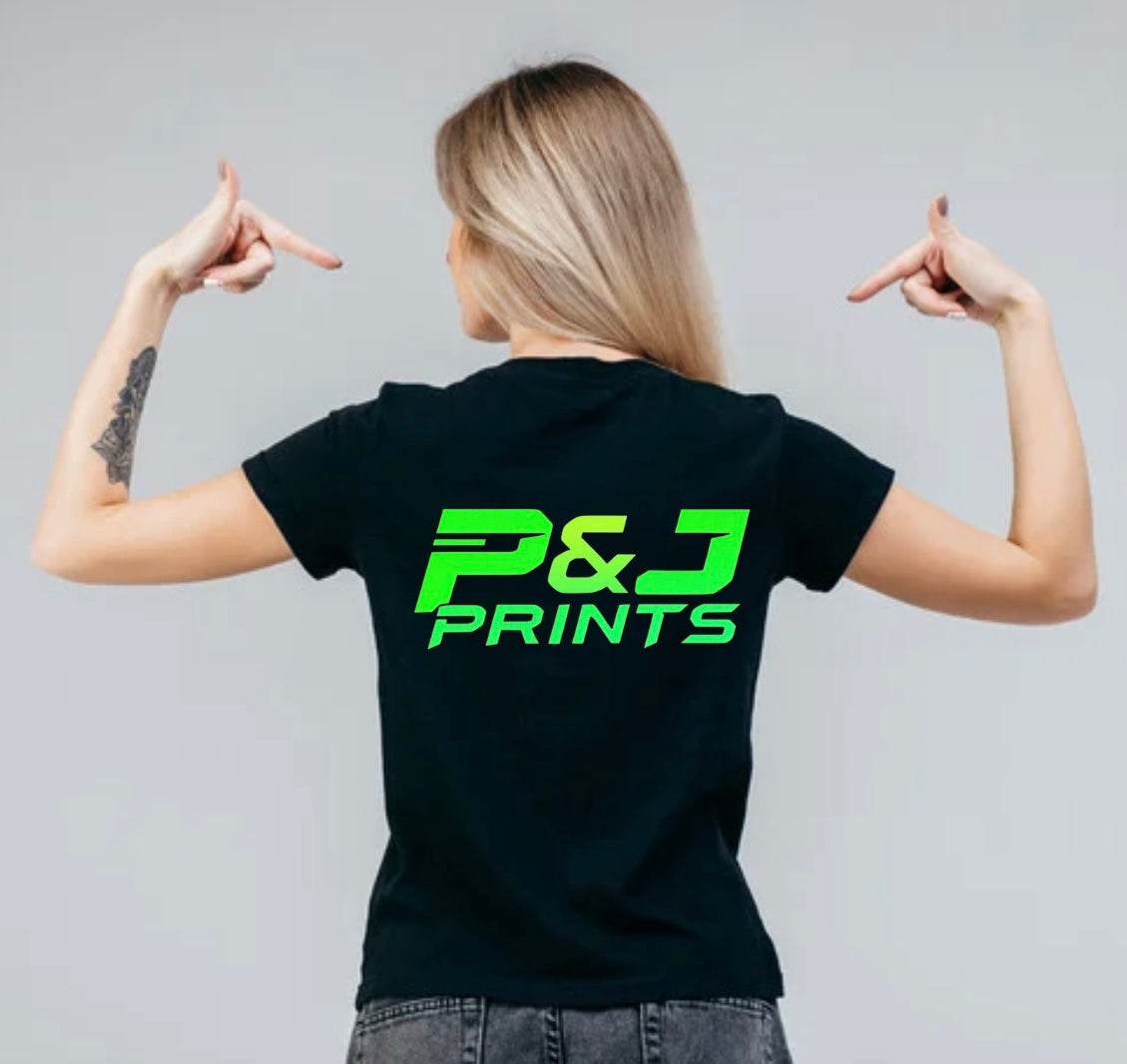 Special offer printed work t shirt- small print to left chest- large print to the back - Pj prints barnsley