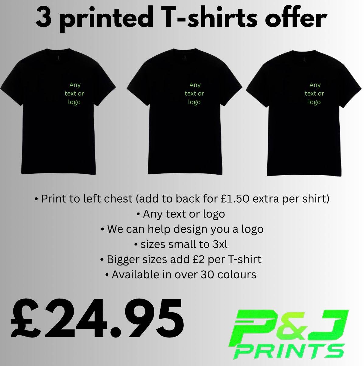 3 printed custom work T-shirts| any logo or text - Pj prints barnsley