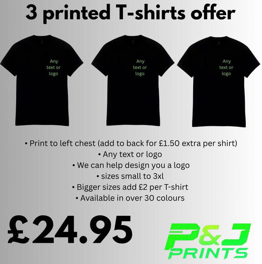 3 printed custom work T-shirts| any logo or text - Pj prints barnsley