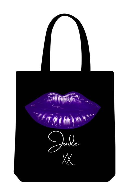 Personalised bright lips tote bags- any name- any colour - Pj prints barnsley