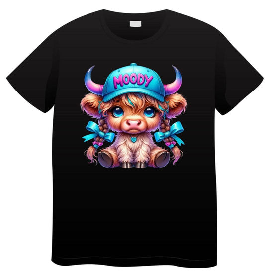 Printed Cute Highland Cow Ladies T-shirts - Fashionable Animal Design Top for Women - Pj prints barnsley