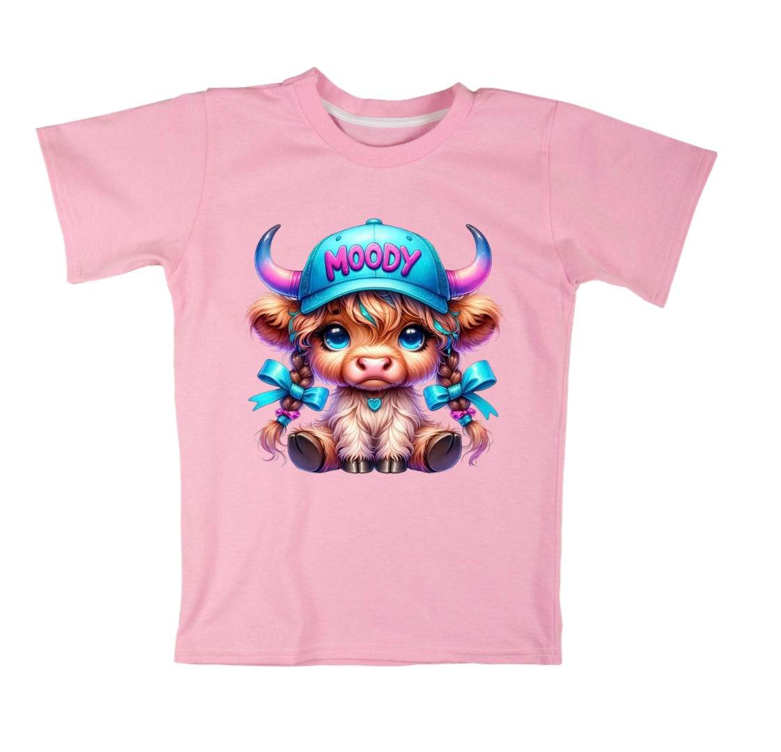 Printed Cute Highland Cow Ladies T-shirts - Fashionable Animal Design Top for Women - Pj prints barnsley
