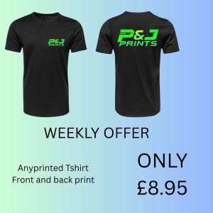 Special offer printed work t shirt- small print to left chest- large print to the back - Pj prints barnsley