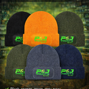 Custom branded printed beanies with logo patch – warm, professional workwear and promotional headwear for businesses