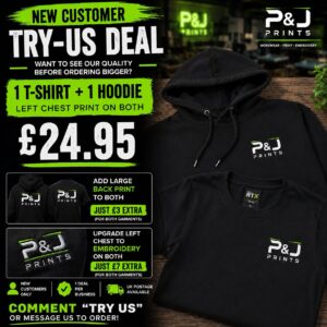 Printed T-shirt and hoodie workwear starter bundle with custom logo printing