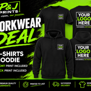 Personalised workwear T-shirts with front and back logo printing by P&J Prints