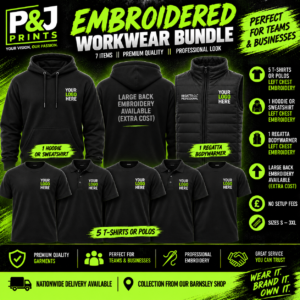 Personalised embroidered workwear bundle with T-shirts, hoodie and Regatta